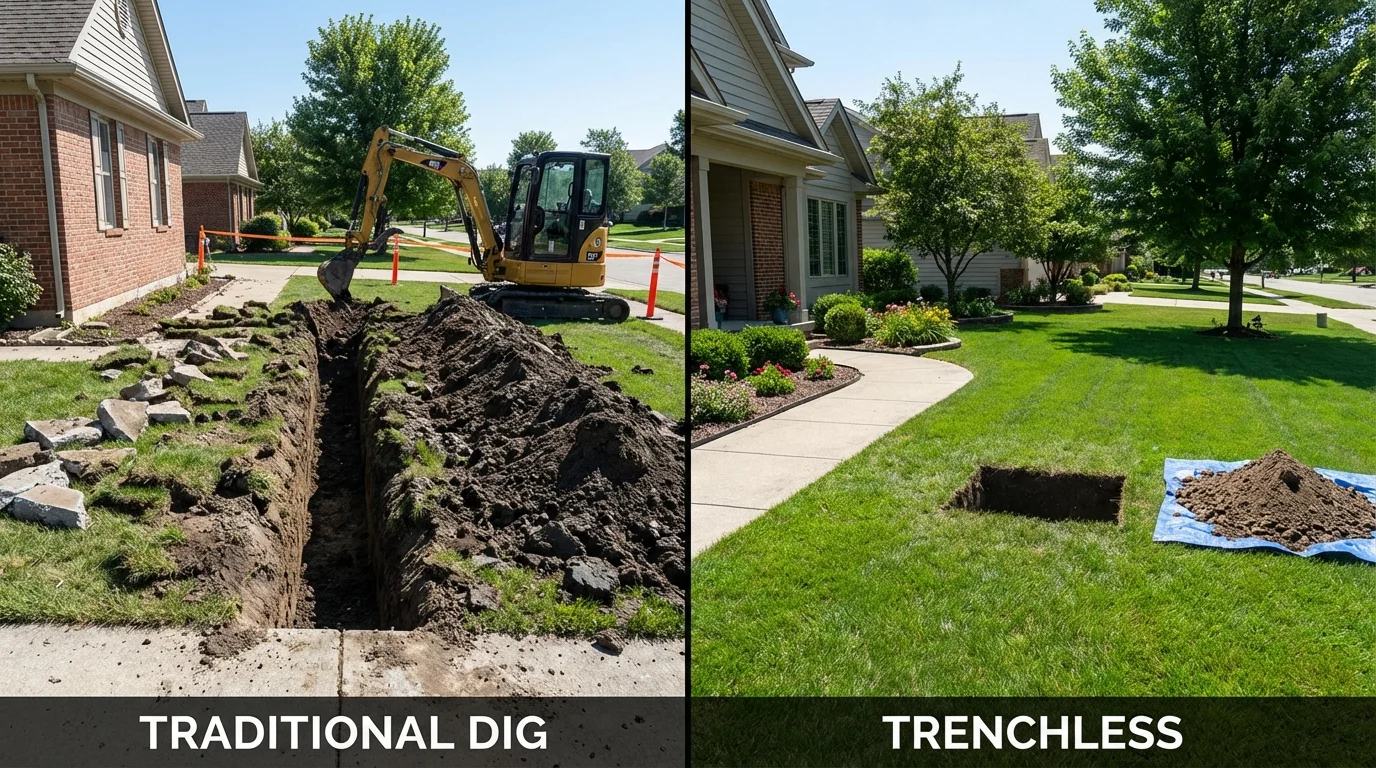 Trenchless sewer repair with minimal yard damage versus traditional excavation in Union City, NJ